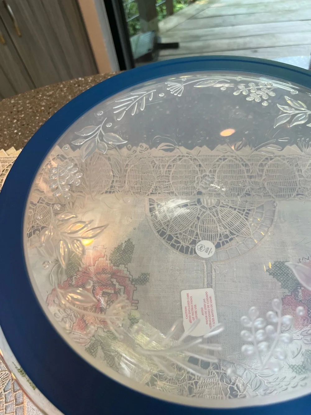 Princess House Clear Glass Bowl with Blue Lid